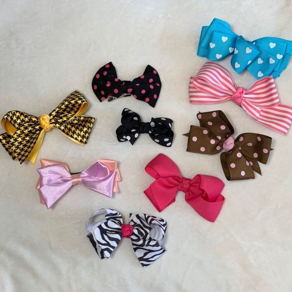 Lot of Nine Hair Bow Barrettes for Kids Hair
